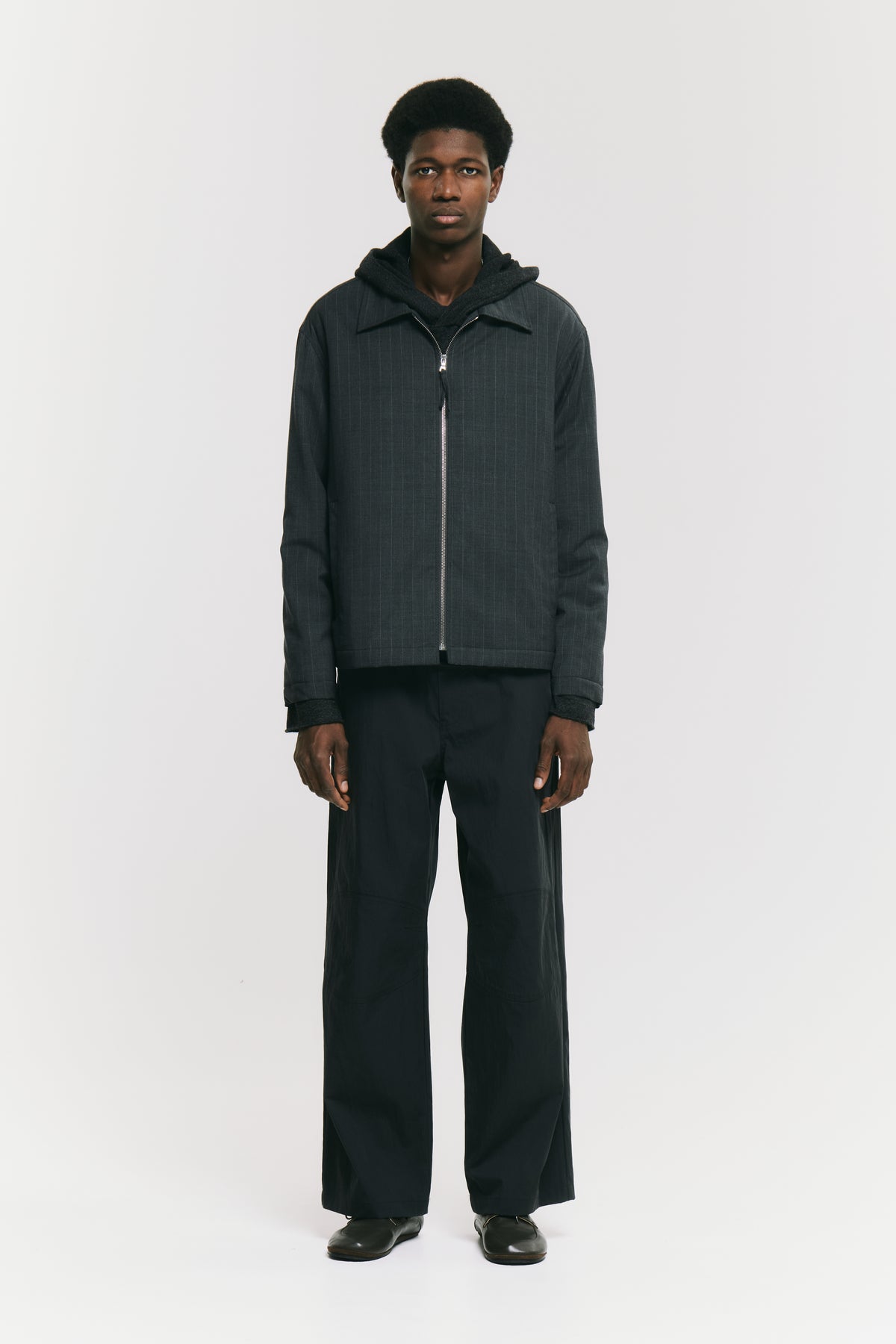 ZIP UP SLIM SHIRT LIGHT GREY STRIPES