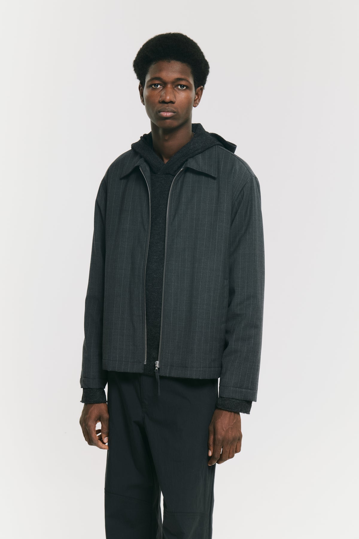 ZIP UP SLIM SHIRT LIGHT GREY STRIPES