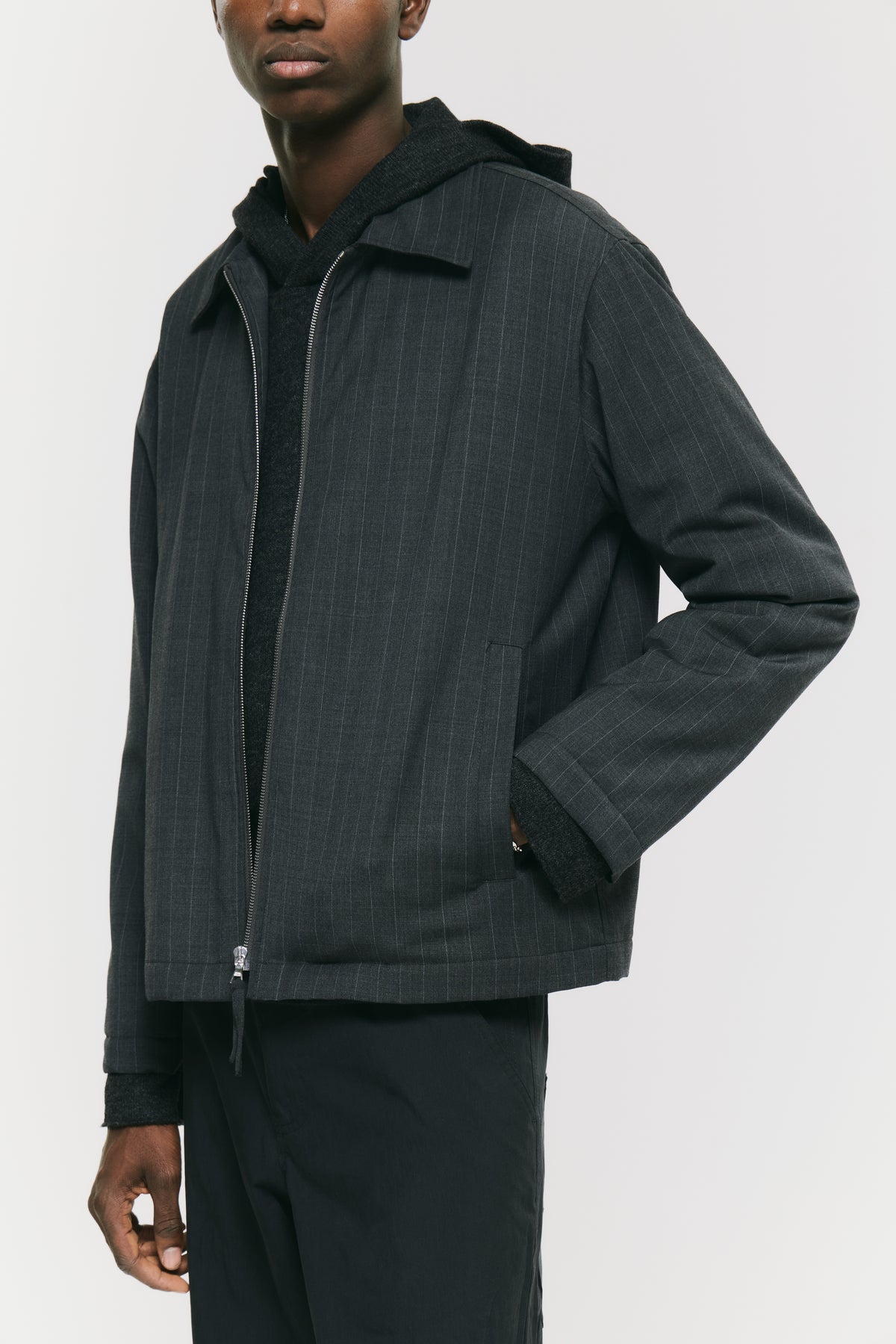 ZIP UP SLIM SHIRT LIGHT GREY STRIPES