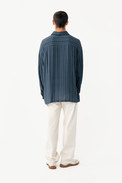 SLIT SHIRT BLUE AND WHITE STRIPES