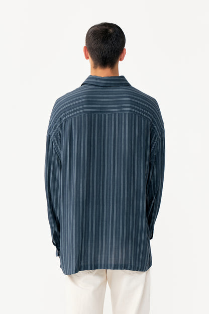 SLIT SHIRT BLUE AND WHITE STRIPES